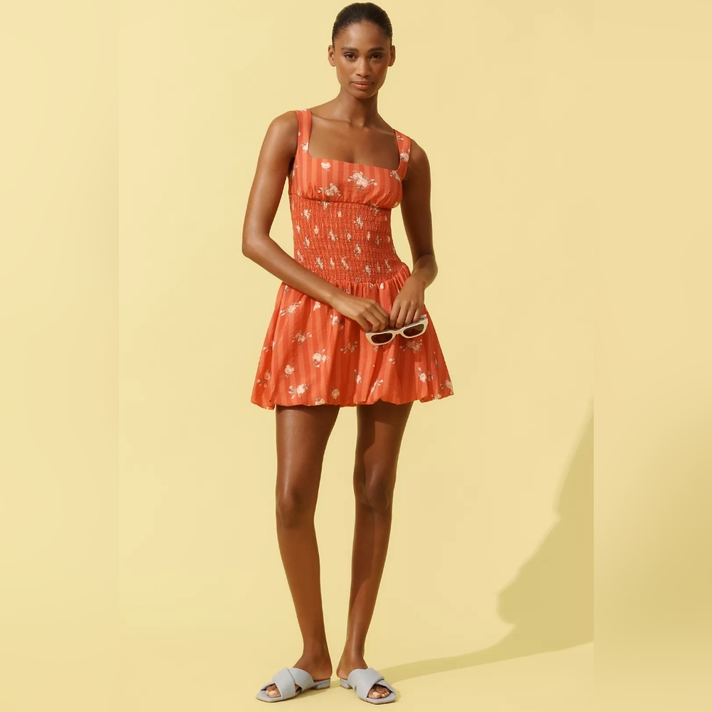 Anthropologie Square-Neck Smocked Mini Dress